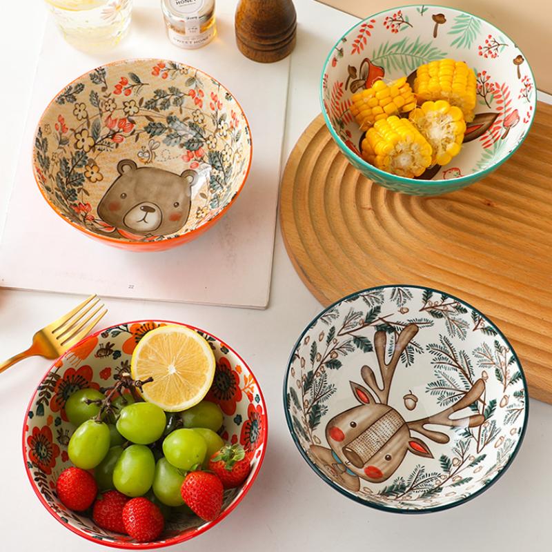 Handle Cartoon Ceramic Bowl, Two Ear Baking Tray, Noodle Bowl, Salad, Dessert, Appetizer, Family Breakfast Bowl,kitchen Utensils