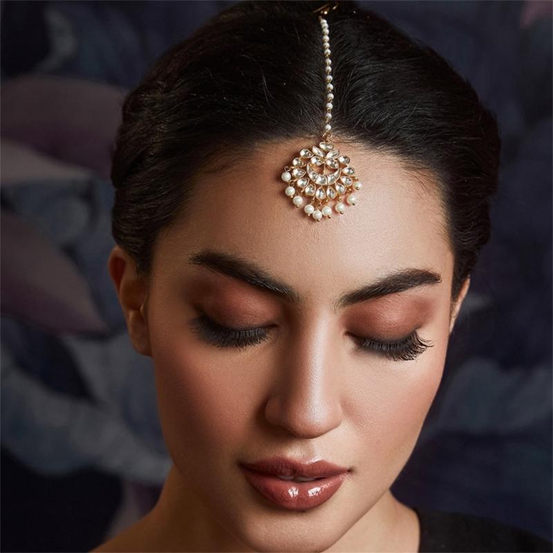 Elegant Teardrop Zircon Pearls Metal Pendant Hair Chain For Weddings Evening Event Practical Jewelry Accessory