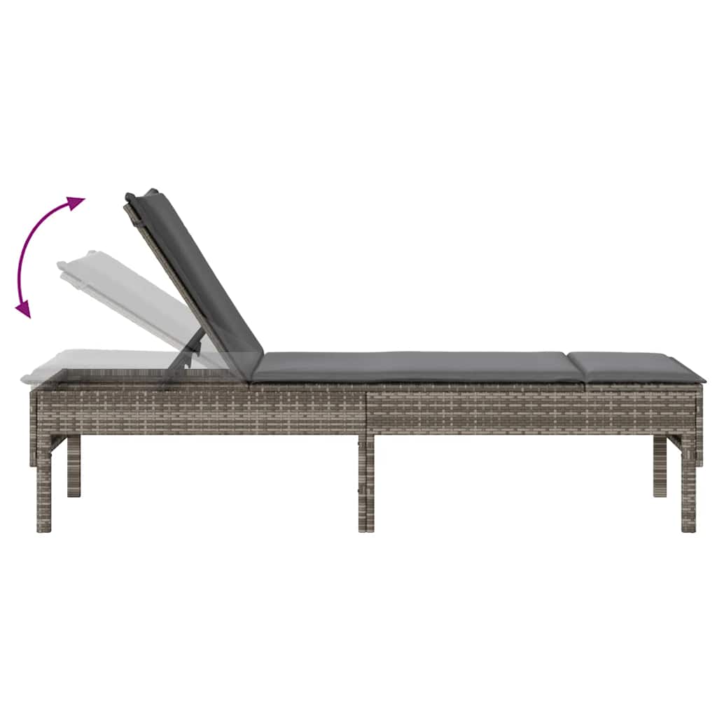 Sun Lounger with Grey Cushion 55 X 200 X 44 Cm Poly Rattan