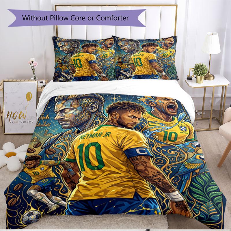 3'lü Nevresim Takımı (1*Nevresim Kılıfı + 2*Yastık Kılıfı, Çekirdeksiz), Neymar Jr Baskılı Yumuşak Dört Mevsim Nevresim Takımı, Ev Yatak Odası Dekor Hediye