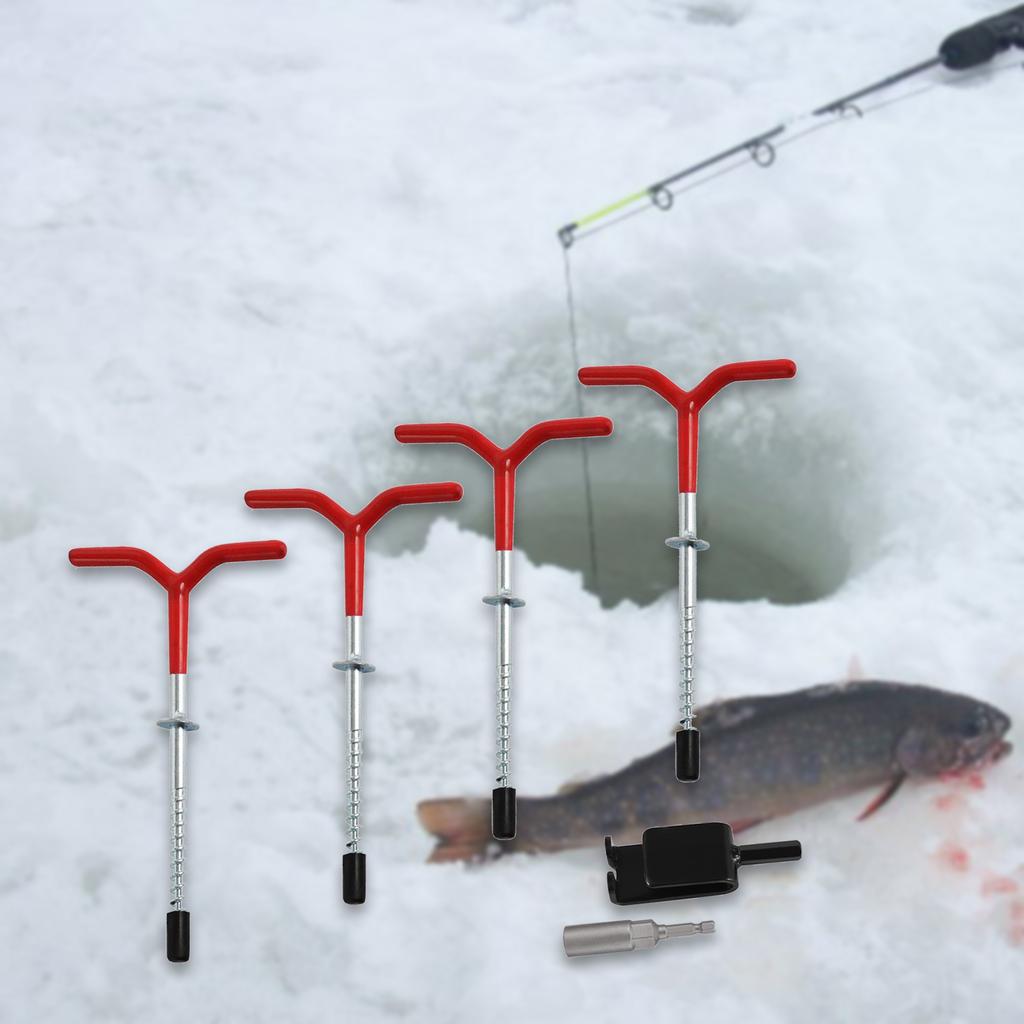 Ice Anchor Tool Kit 1pc Ice Anchor Drill Adapter with 4pcs Threaded Spikes  Fishing Shelter Stakes Universal Fishing Tool