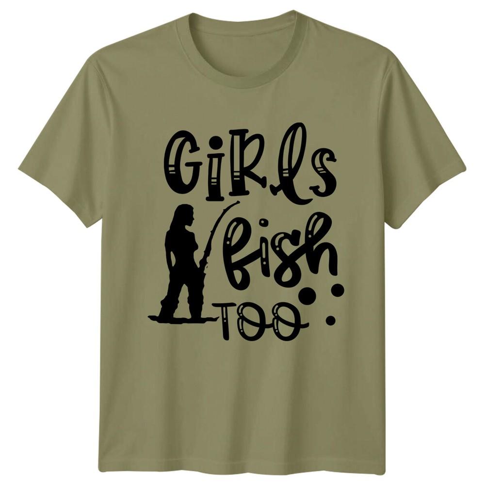 Girls Fish Too Fishing Unisexs TShirt Outdoor Hobby Tee