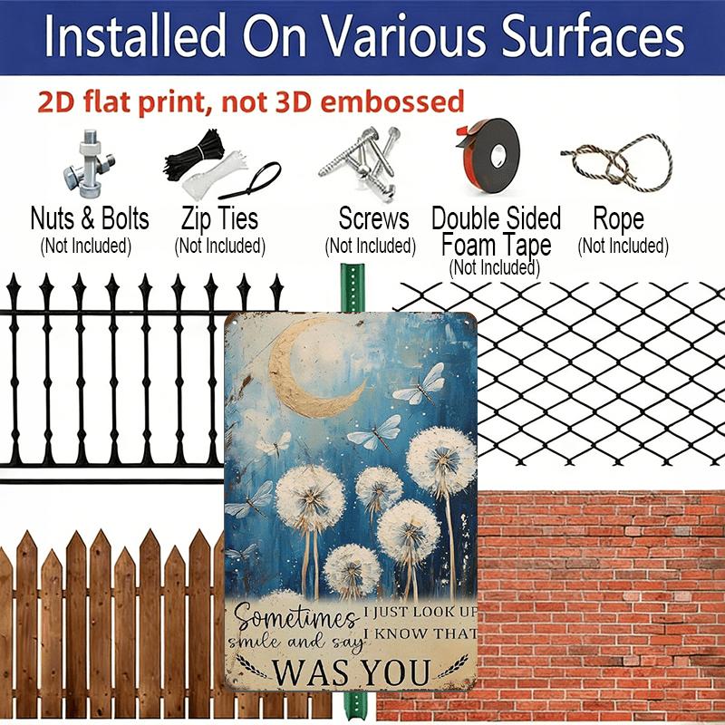 2D Flat, 1pc Vintage "Sometimes I Just Look Up" Memorial Aluminium Sign - 8"x12" Rustic Dandelion & Moon Wall Art, Sympathy Gift for Grief