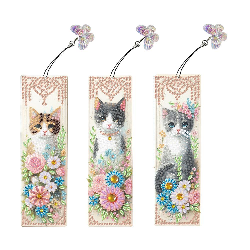 3Pcs Special Shape Rose Bouquet DIY Bookmarks Diamond Painting Kits Diamond Art Bookmark with Pendant for Kids Adults Beginners