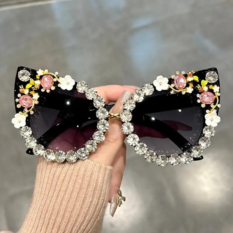 Luxury Rhinestone Flower Sunglasses Cat Eye Gradient Decorative Shades Props For Costume Party Prom