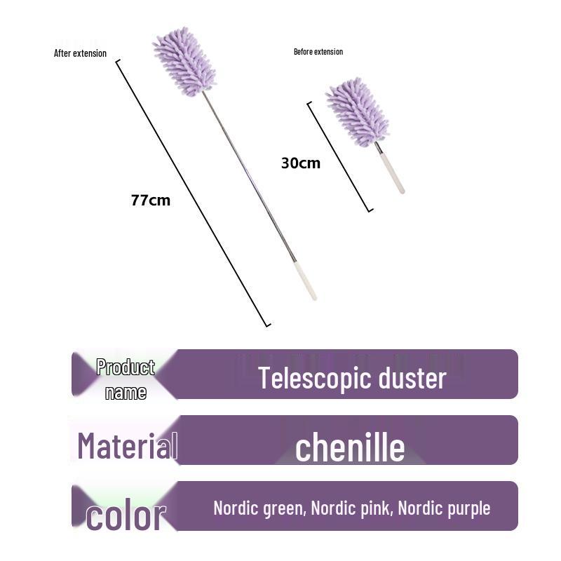 Nordic Style Telescopic Chenille Feather Duster - Bendable Dusting Brush for Household Cleaning