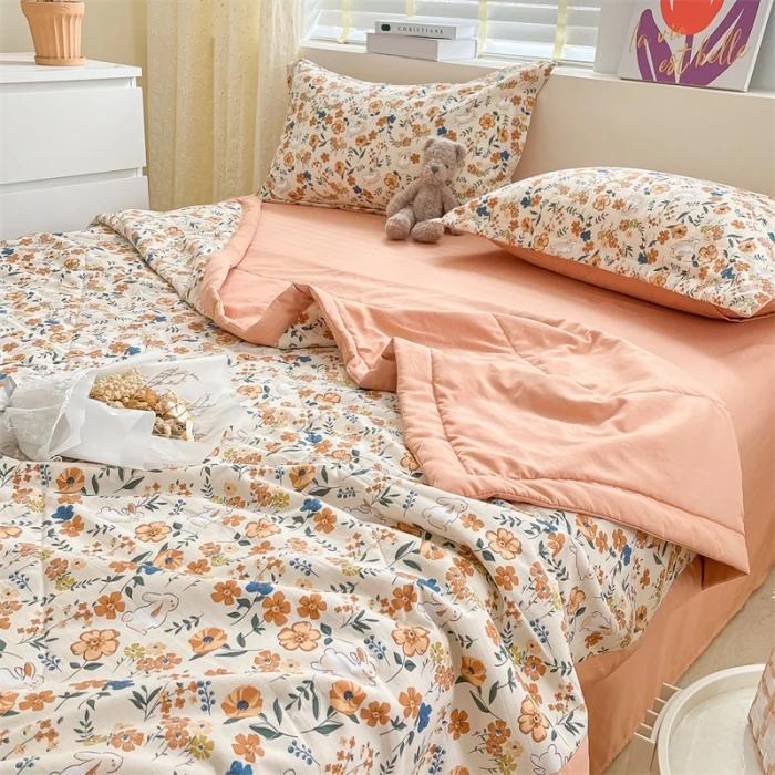 Cotton Air-Conditioning Quilt Cover for Children and Adults, Soft Flower, Double Printed, Washable Bed, Home Use, New