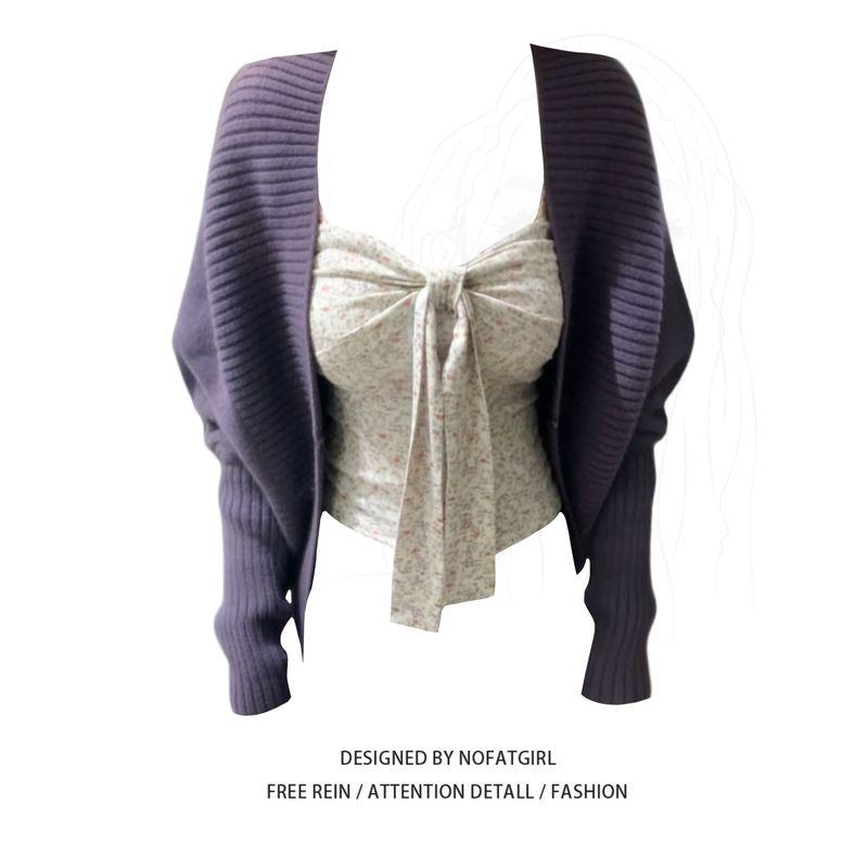 

Plus-Size Korean-Style Lazy Batwing Sleeve Knit Cardigan for Women, Early Spring 2026 Floral Pure Desire Tube Top Set Trendy Tube Top 2XL