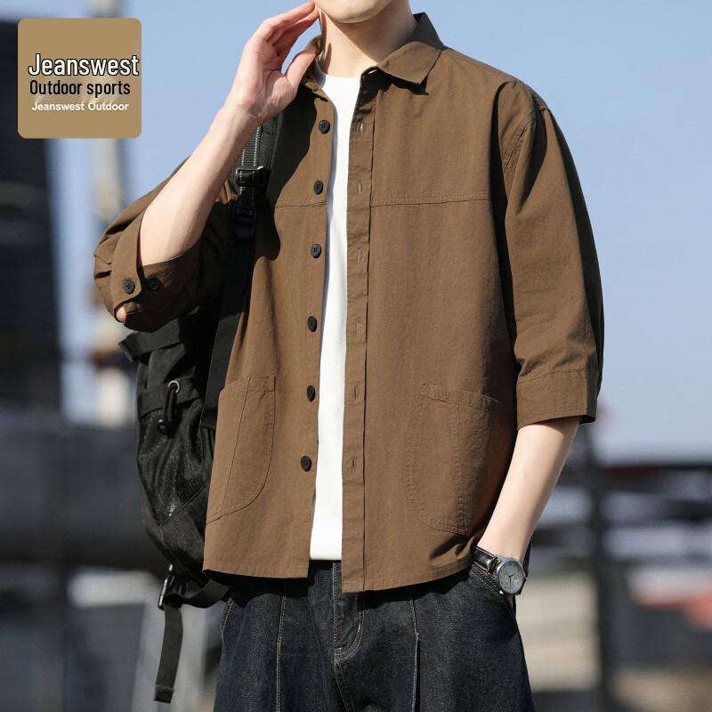 Men s JEANSWEST OUTDOOR Casual Cotton Short-Sleeve Shirt M
