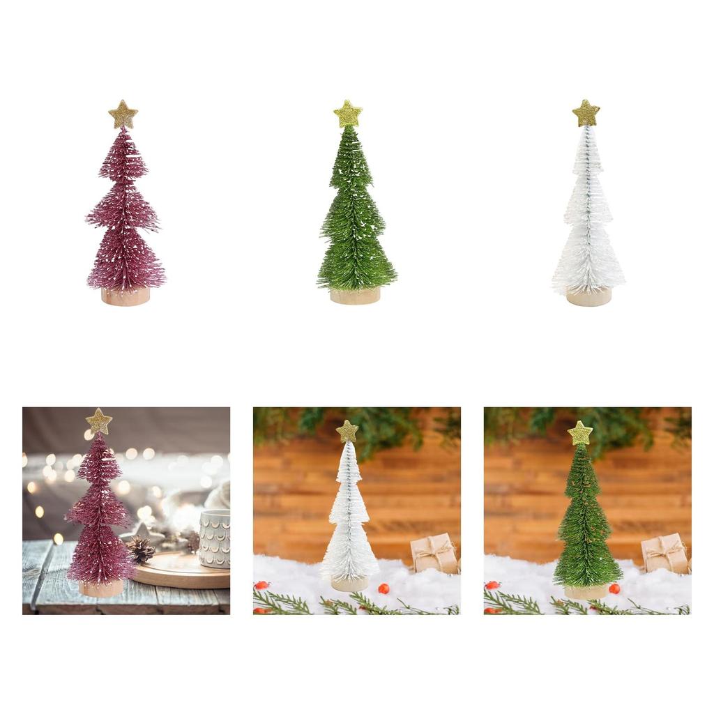 Artificial Mini Christmas Tree Christmas Decoration .84inch Sturdy with Wood Base with Snow for Party Xmas Crafting