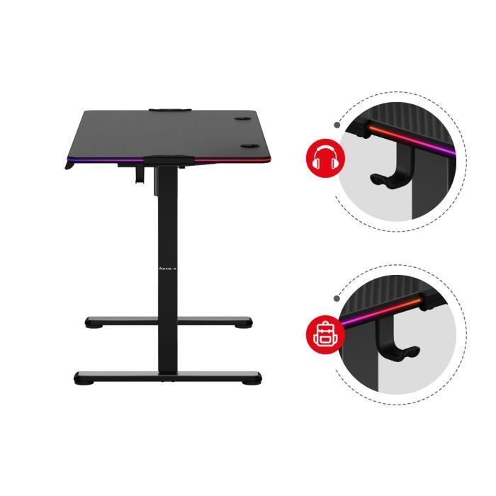 Bureau Assis Debout - HUZARO - HERO 8.2 - LED RGB - Ergonomique - 120x60cm