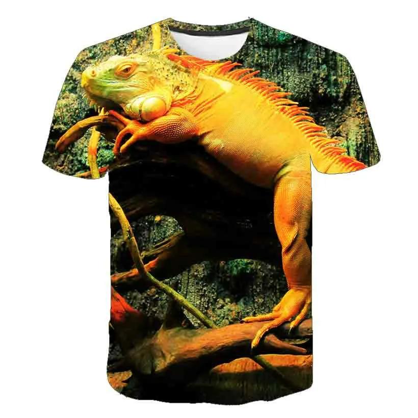 Summer Hot Selling Reptile Lizard Pattern Printed T-shirt Fashion Chameleon Plus Size Hip-Hop Street O-Neck Casual Top