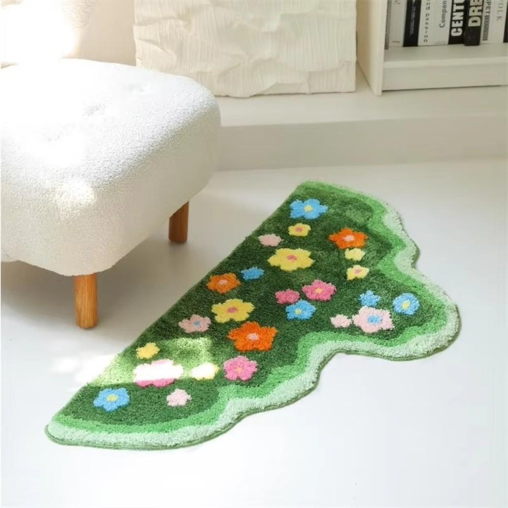 Non Slip Imitation Cashmere Carpet Irregular Bedside Carpet Home Decor Green Moss Rug  Bedroom