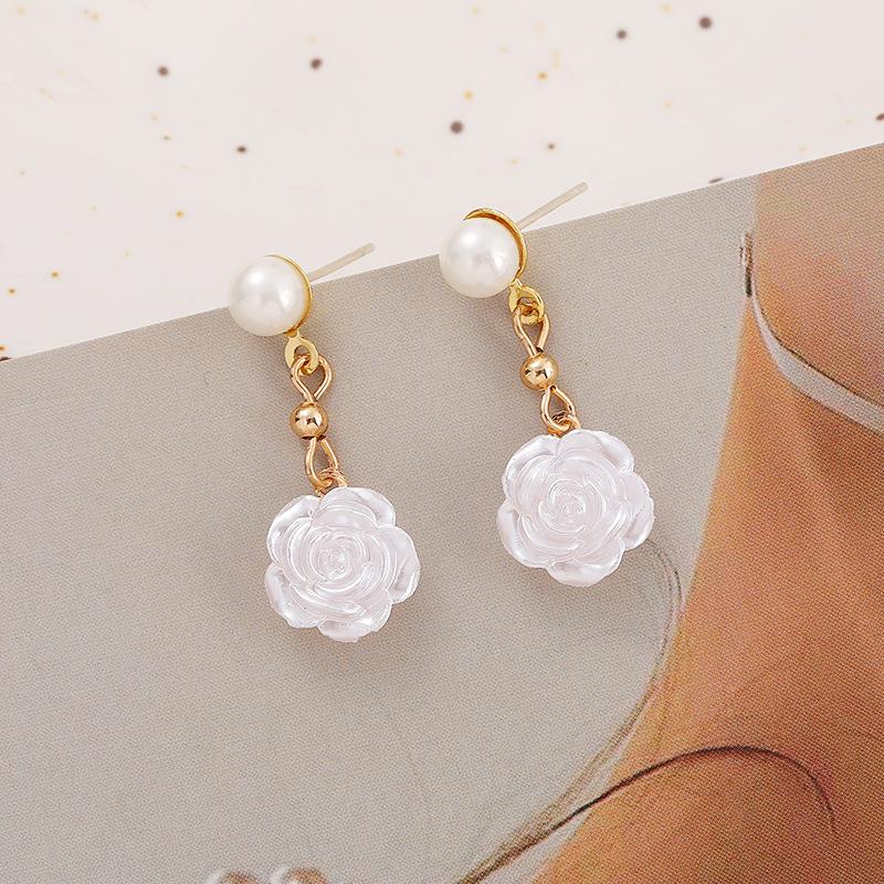 

Серьги-подвески из серебра 925 пробы с французской камелией и золотом для женщин - Летний нишевый дизайн, Элегантный стиль светской львицы