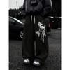 Gothic Dark Skeleton Cross Printed Wide Leg Athletic Pants Street Men's Fashion Neutral Casual Straight Leg Pants