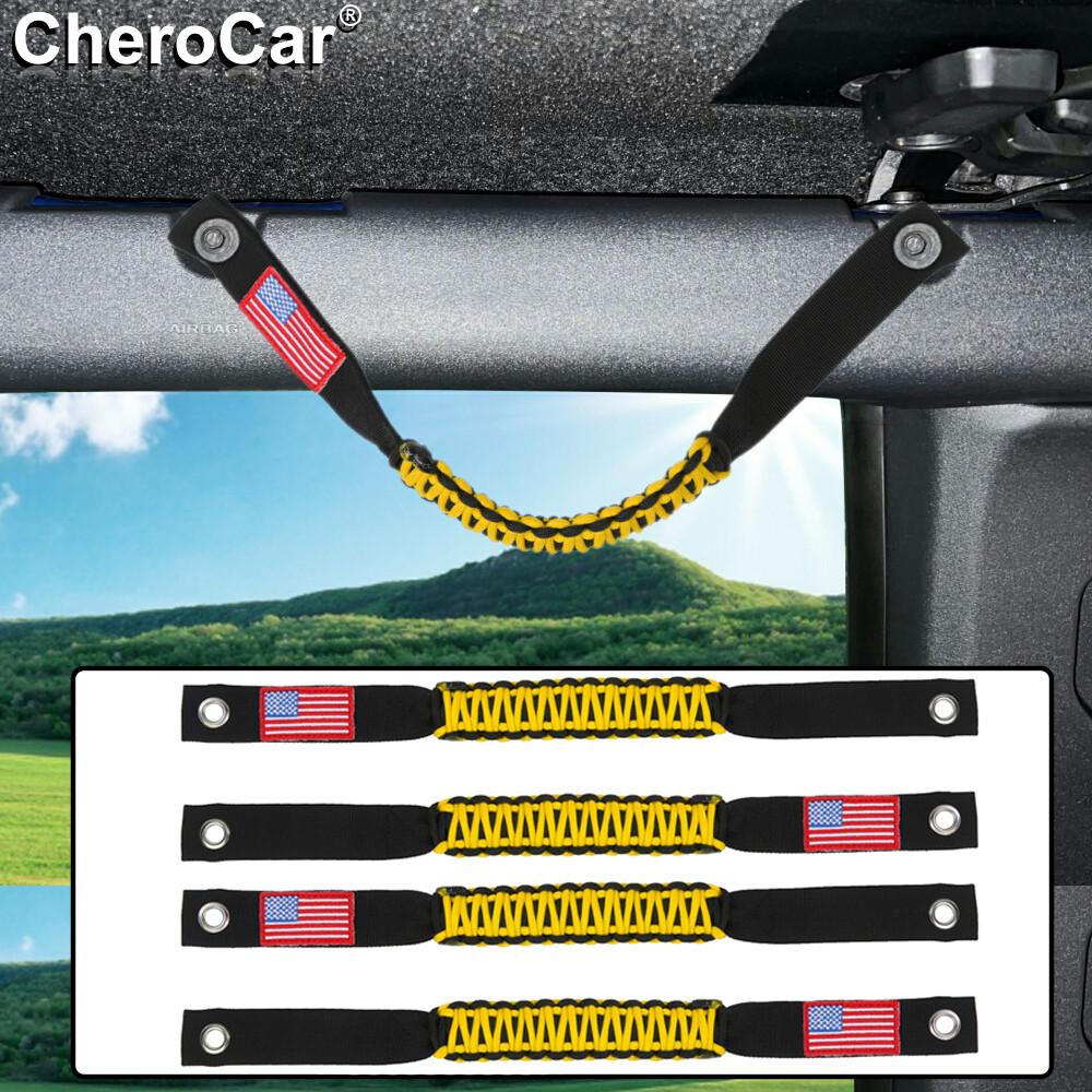 4pc Roll Bar Grab Handle Grip Handle Paracord for 21+ Ford Bronco US Flag Yellow