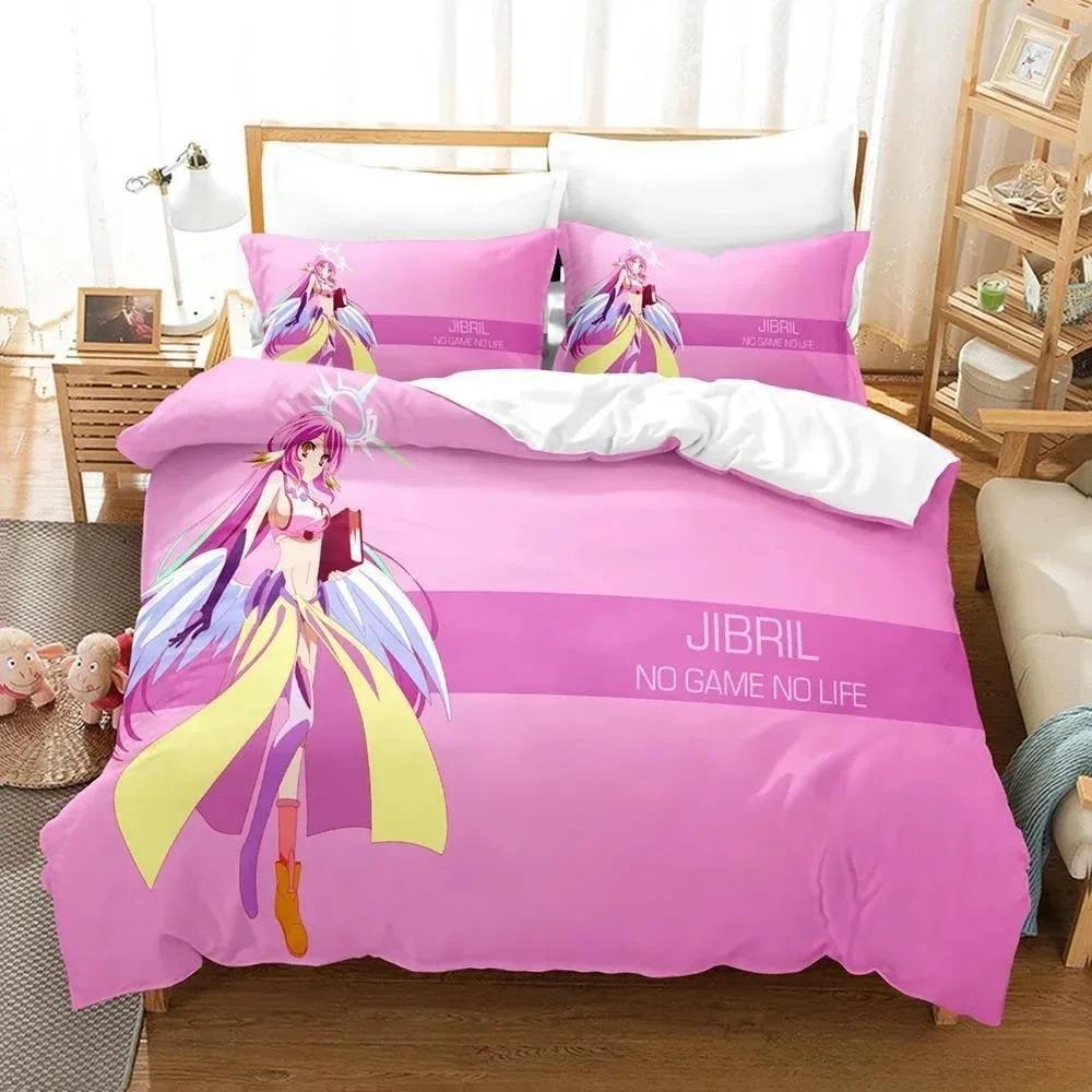 New 3D Printing Kawaii Girls Bedding No Game No Life Bedding Set Cartoon Anime Three-piece Set Adult Kid Bedroom Duvetcover Set