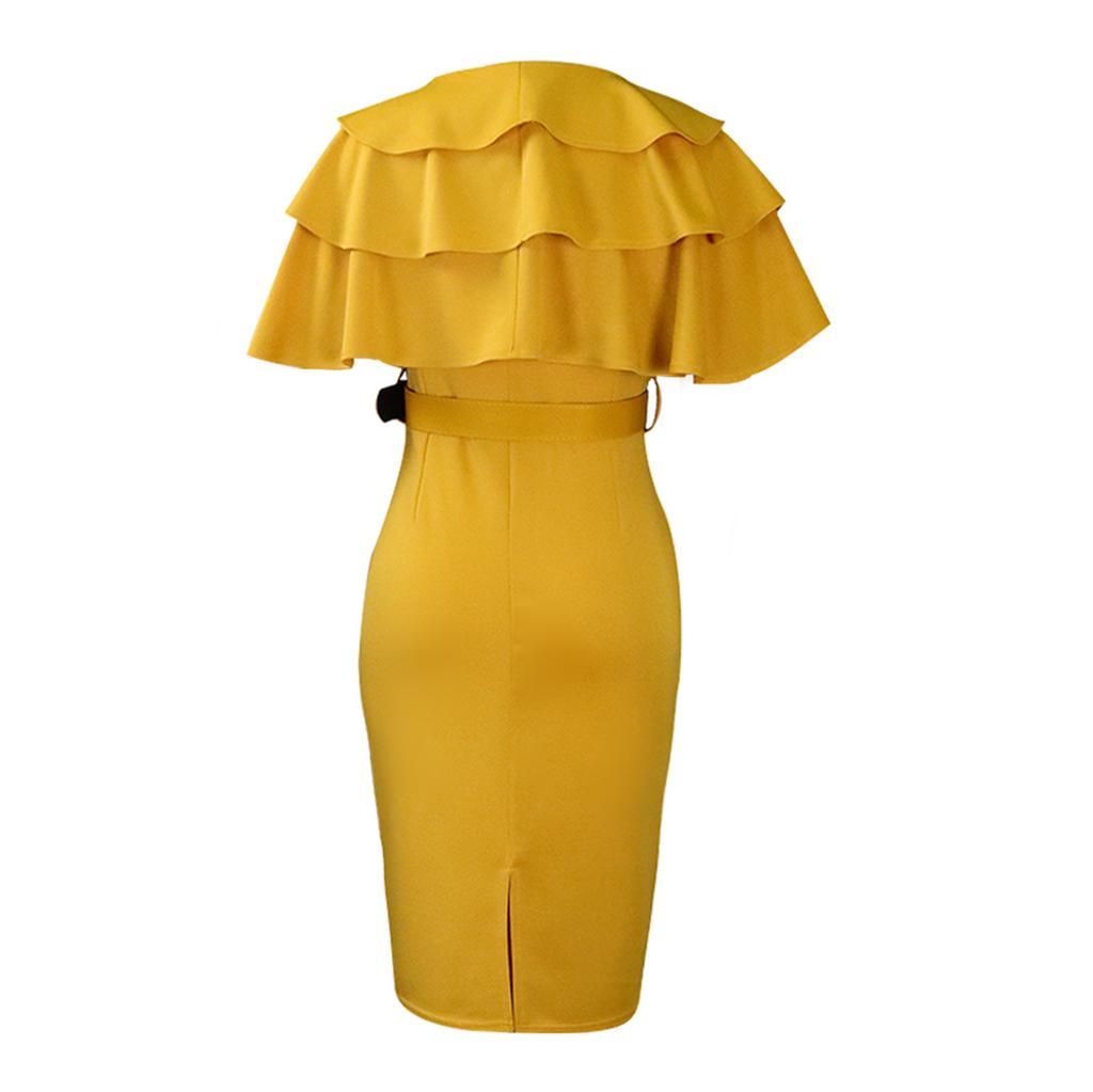 Großes Damen-Sommermode-Rüschenkleid, einteiliges, einfarbiges Etuikleid mit Gürtel