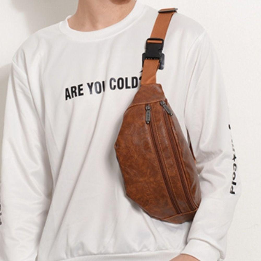 PU Leather Men's Waist Bag Large Capacity Casual Chest Bag Waist Fanny Pack Travel