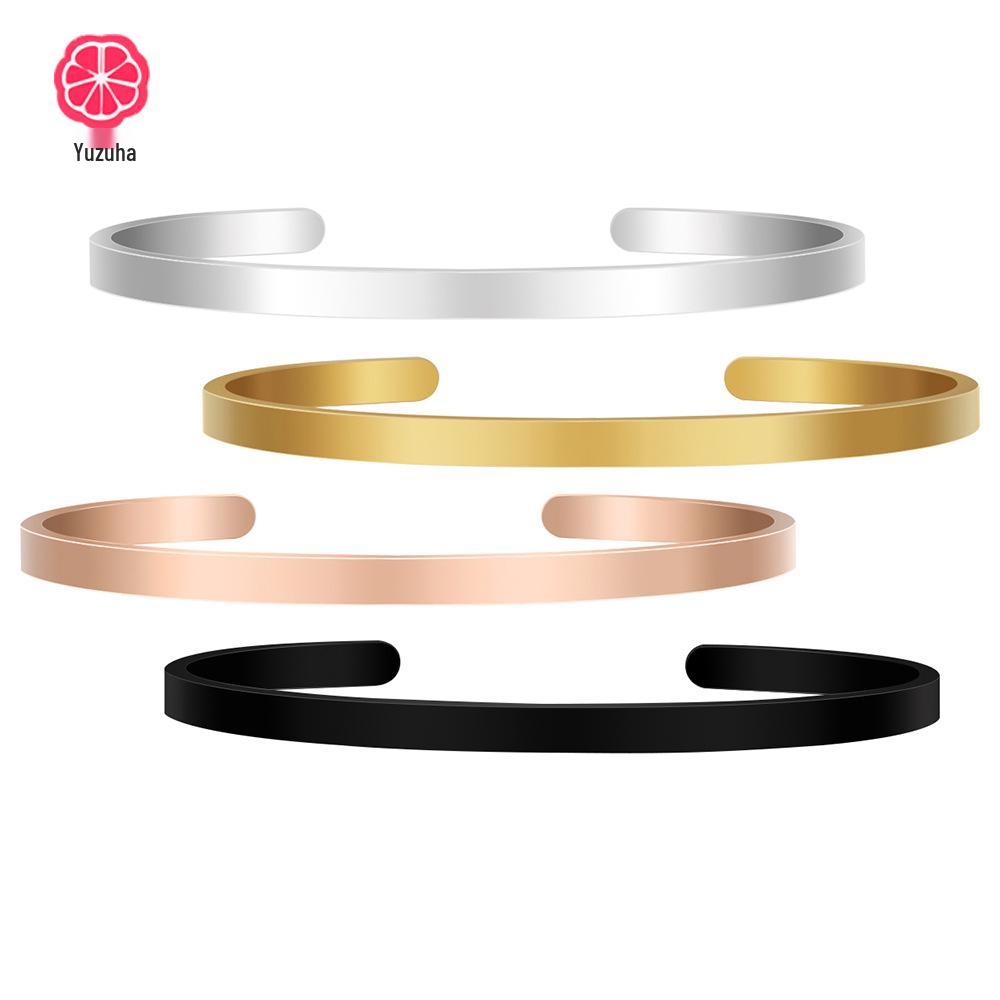 Available C-Shaped Open Cuff Bangle, Brushed & Mirror Finish, Stainless Steel, DIY Engravable, Multi-Size.