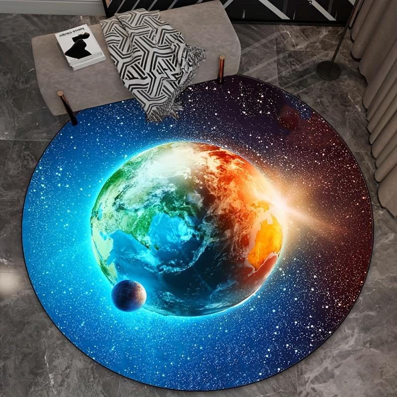 Earth Galaxy Space Round Rug Universe Planet Design Bedroom Living Room Decor Science Fiction Floor Mat Crystal Velvet Carpet