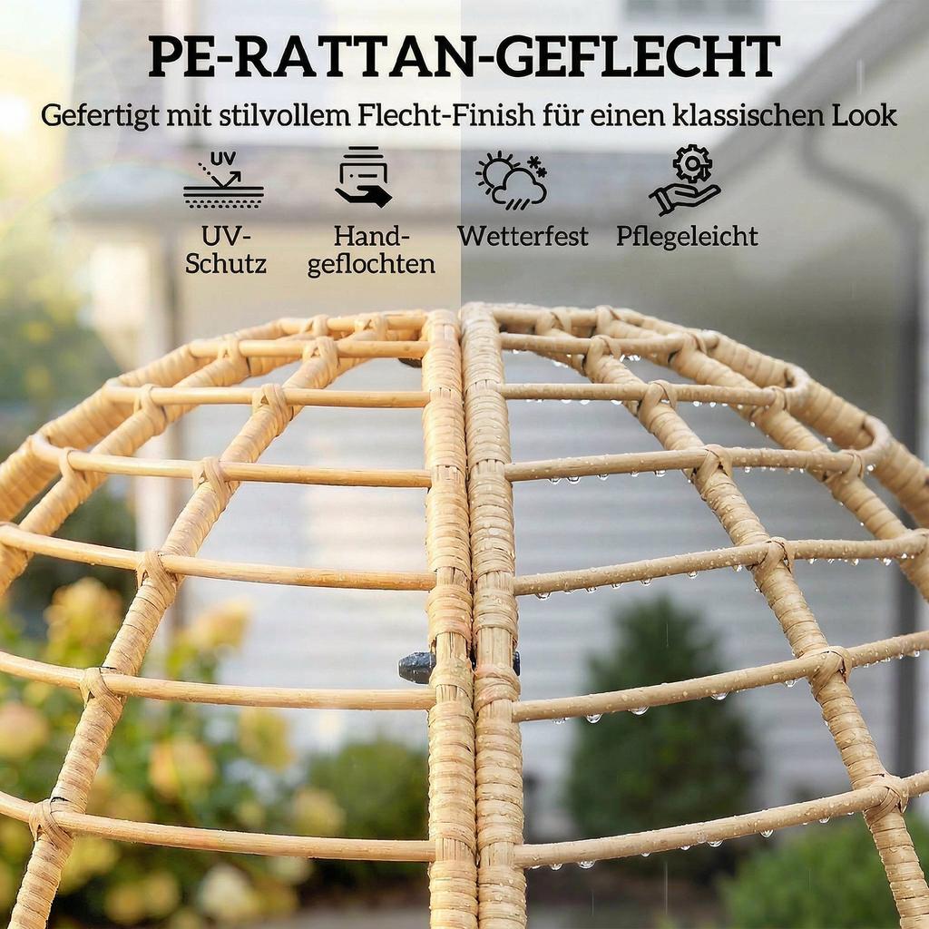 Garden Chair With Ottoman PE Rattan Egg Shape Basket Chair With Long And Thick Cushions Metal Frame Beige