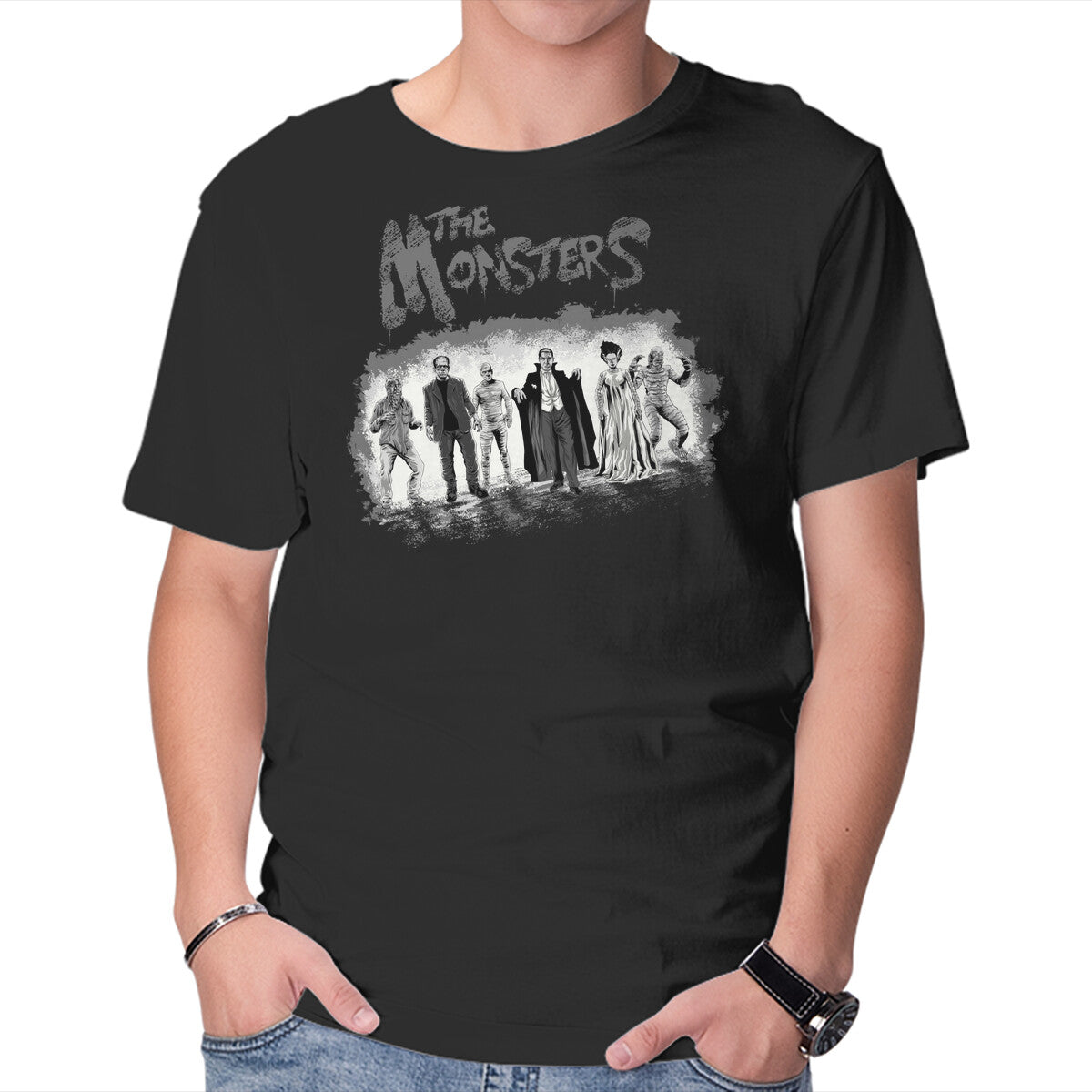 Unisex Crew Neck T-Shirt The Monsters BW Graphic Short Sleeve Casual Tee XXXXL