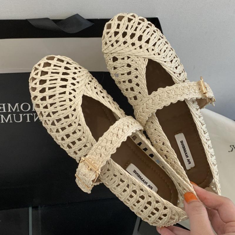 Fashion Fashion Hollow Weave Brand Ballet Flats Women Comfortable Round Toe Shallow Buckle Mary Jane Shoes Elegant Outdoor Casual Shoes
