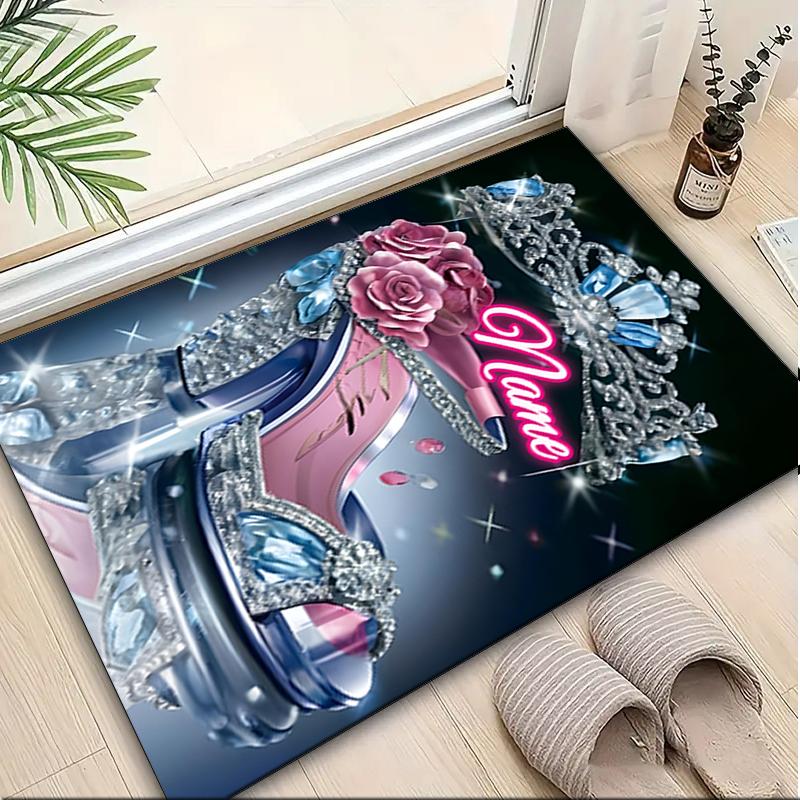 1PC Custom Name Royal Glamour Shoe Theme Floor Mat Ideal for Living Room, Game Rooms, Office, Bedroom,Floor Mat Playful Design