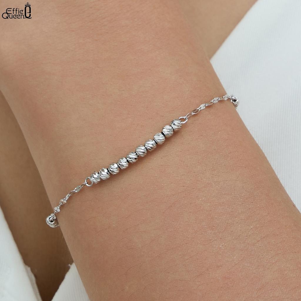 EFFIE QUEEN Elegantes 925 Sterling Silber Charm-Kugel Perlenkettenarmband 3mm Perlen Verlobungsparty Schmuck Zubehör APB11