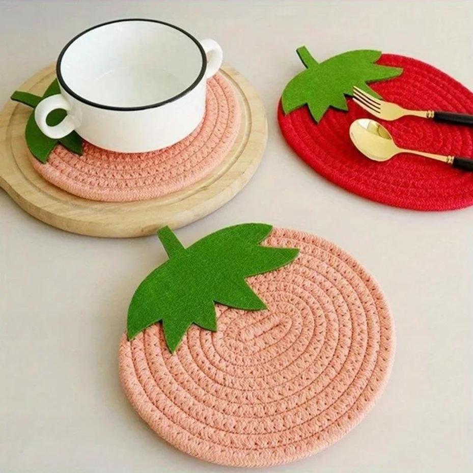 Cartoon Fruit Insulated Meal Mat Red Strawberry Cute Shape Beverage Tea Mat Cup Tableware Drying Mat Household Table Decoration