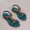 Women's New Plus Size Flat Floral Rhinestone Sandals Peep Toe Over Beach Sandals