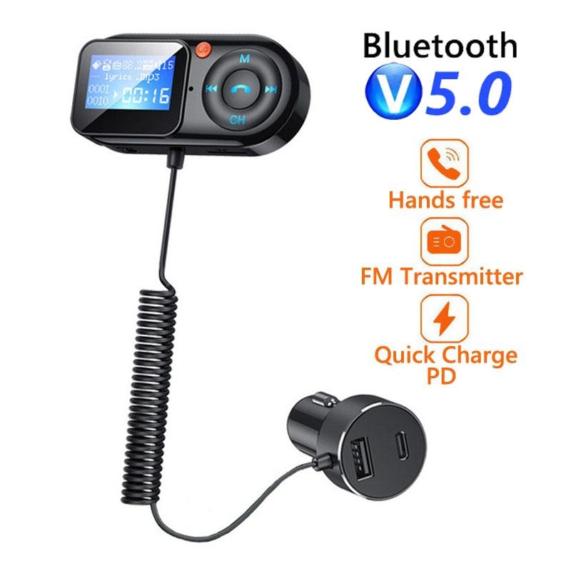 

Автомобильный беспроводной Bluetooth 5.0 FM-передатчик Автомобильный mp3-плеер Handsfree Автомобильный комплект LCD Aux Audio USB Зарядка PD18W Автомобильные аксессуары FM Modulat