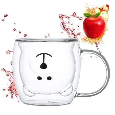 Cute Bear Mugs Double Wall Insulated Glass Espresso Cup Double Wall Glass Milk Bear Mug with Handle Birthday Gift for Women Men