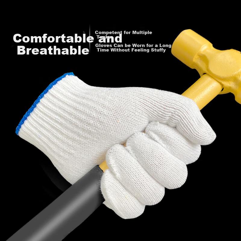 Shengfang Gloves, Labor Protection, Wear-Resistant, Work Anti-Slip, Thickened White Cotton Yarn, Construction Site Gloves, 500 Blue Edge, 20 Pairs