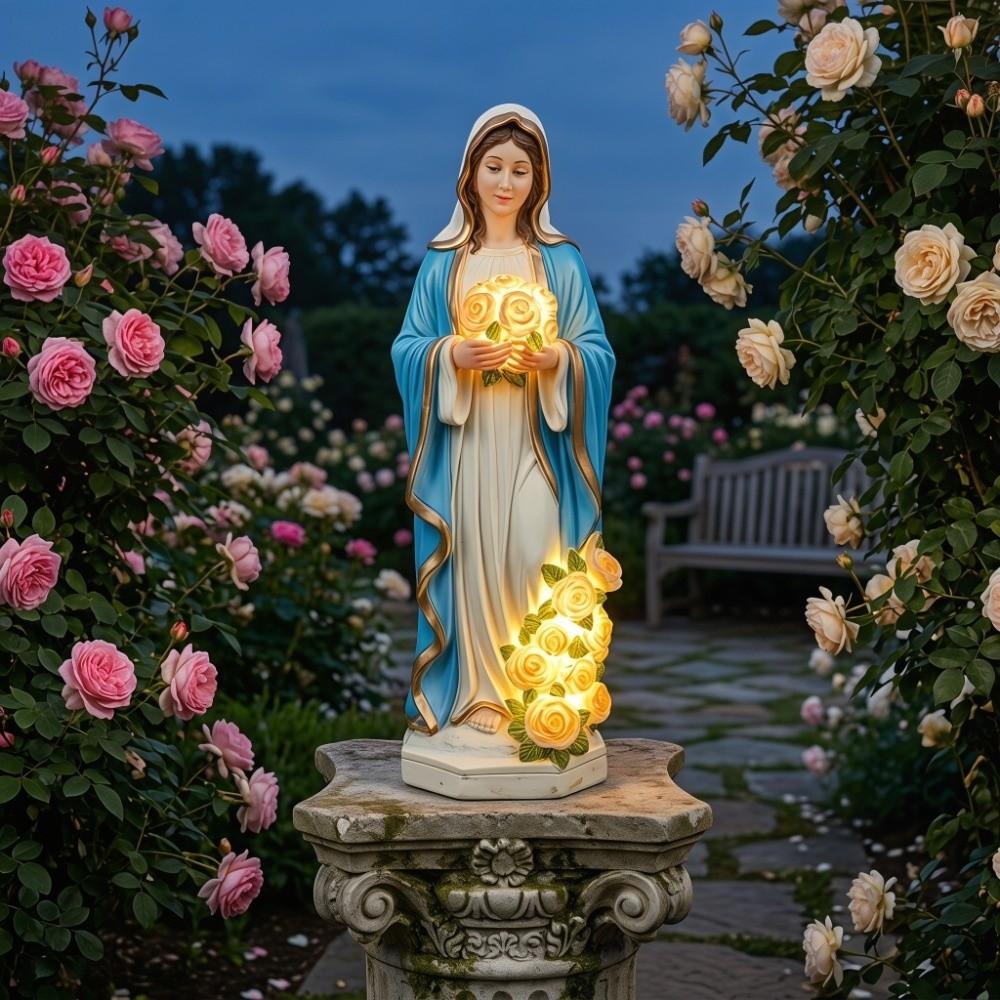 Resin Blessed Mother Sculpture Lighted LED Jesus Christ Figurine  Outdoor Garden