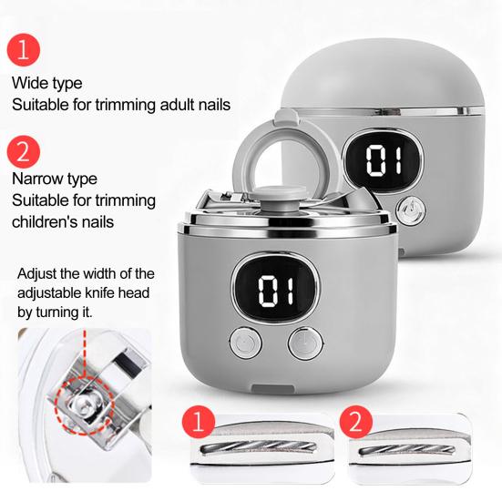 Tăietor de unghii electric cu afișaj LCD, 3 viteze, trimmer automat de unghii cu LED, reîncărcabil, pentru bebeluși, copii, adulți, vârstnici, tăietor și polizor pentru unghiile de la picioare și mâini