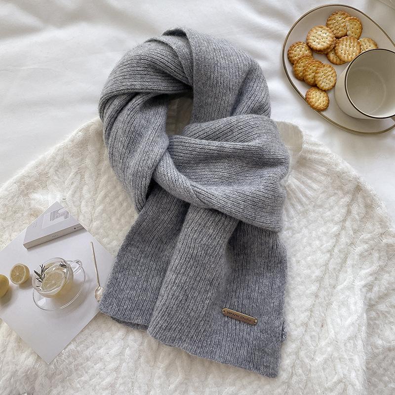 Solid color warm pure wool knitted scarf female couple versatile solid color scarf winter men