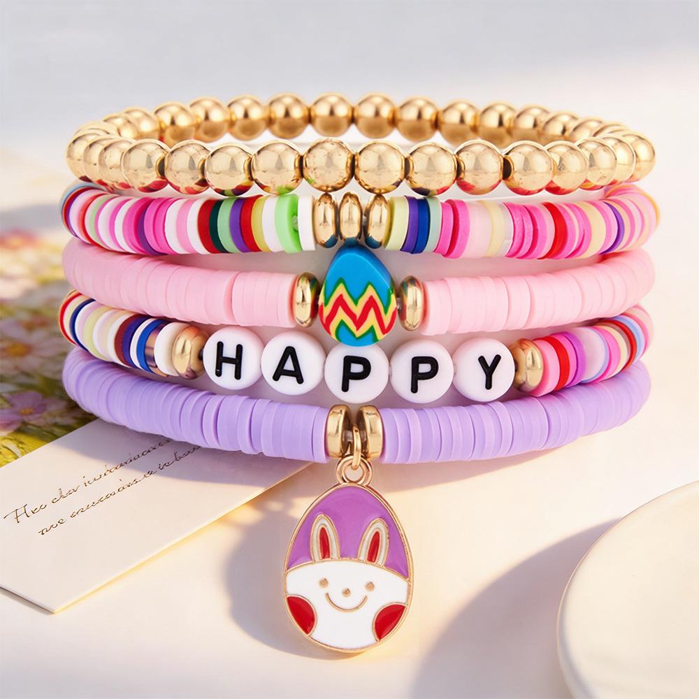 

Acrylic Easter Bunny and Egg Pendant Bracelet Set - Macaron Colors