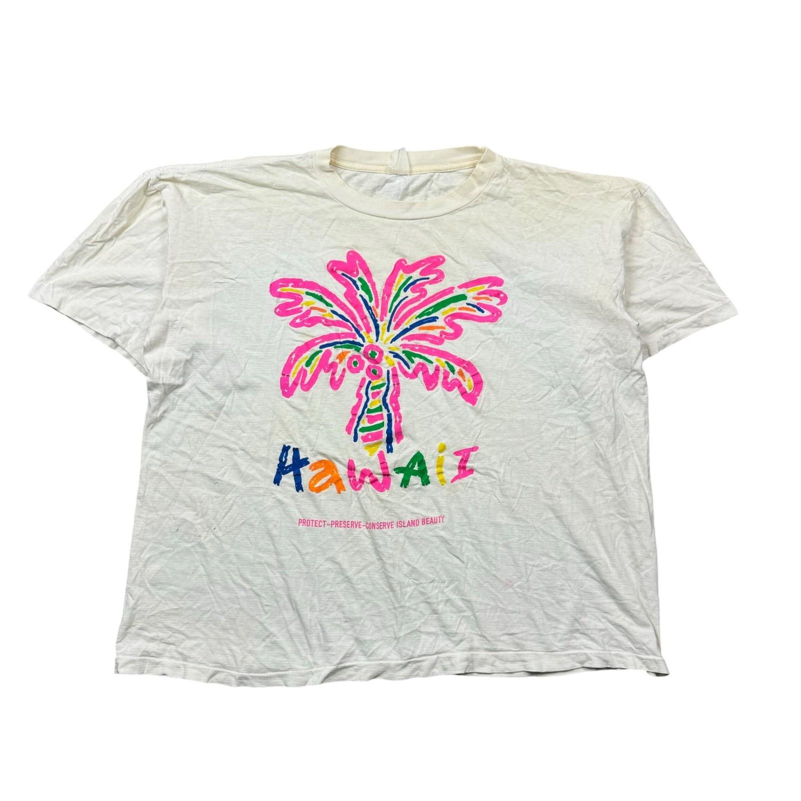 Vtg 90s Hawaii T Shirt Men XL White Cropped Boxy Fit Single Stitch Paper Thin Unisex T-Shirt S