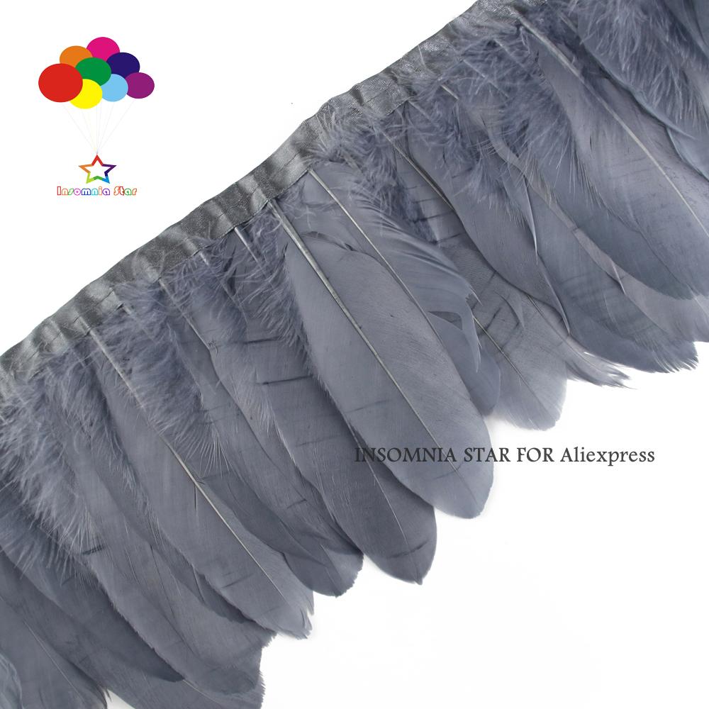 Feather2 Meter/pack Goose Feather Fringe Trim On Satin Header 6"- 8" In /15-20 Cm Width