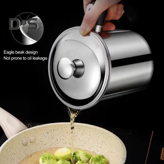 1.4/1.9 L Stainless Steel Bacon Grease Saver Container with Fine Mesh Strainer Non-slip Bottom And Airtight Lid Cooking Oil Keeper Pot for Kitchen