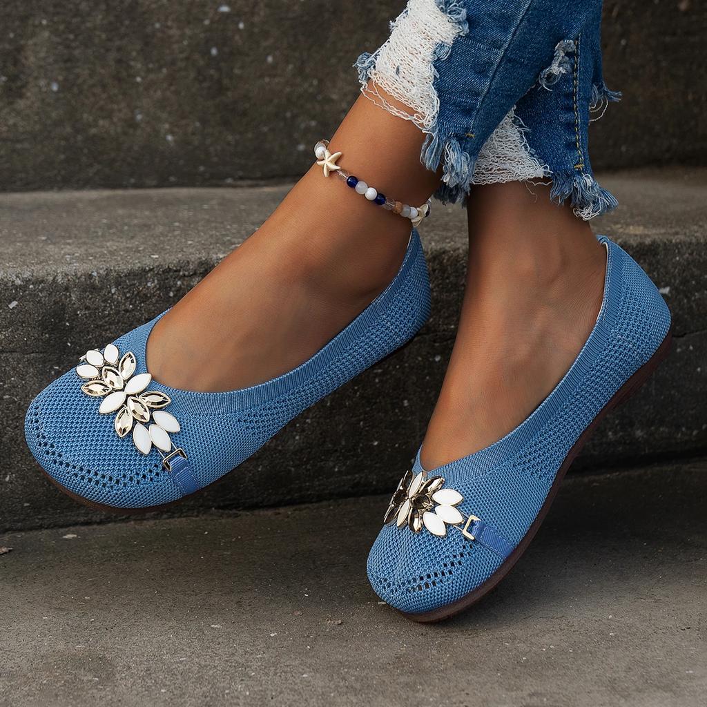 Fashion Women's Breathable Mesh Flat Shoes Plus Size Flowers Shallow Light Slip on Casual Shoes for Women Outdoor Women's Walking Shoes