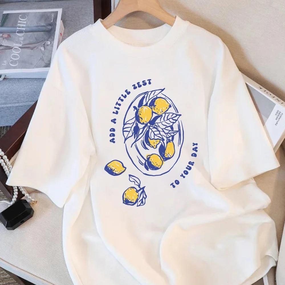 Lemons Fruit Market Creative Print Women T Shirts O-Neck T-Shirt Summer Clothes All-Match Comfortable Streetwear