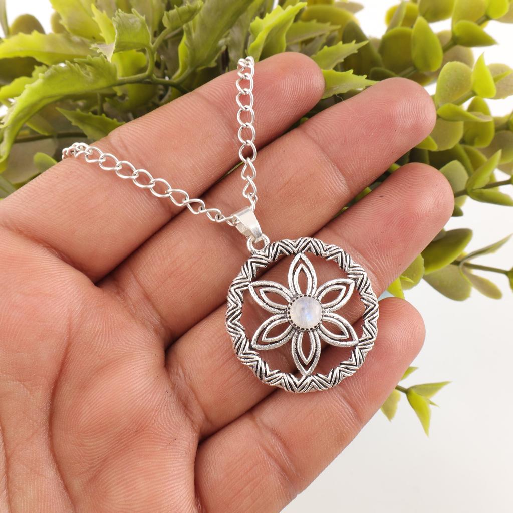 Rainbow Moonstone anheng Edelstenssmykker, 925 solid sterling sølv anheng, håndlaget vakkert smykkeanheng