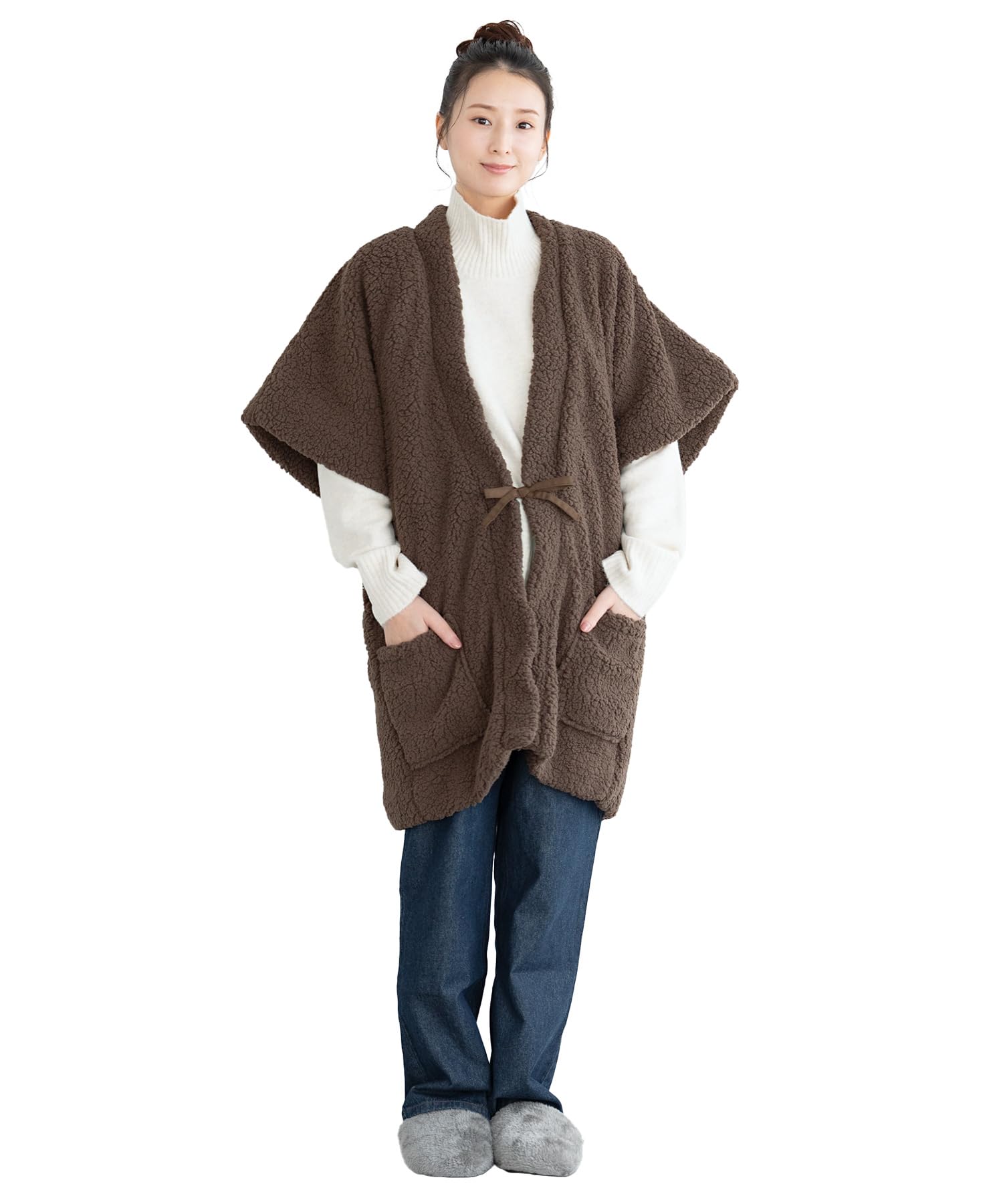 [SOUBIEN] Soubien Hanten (Japanese padded jacket) - Winter, Warm, Roomwear, Plain, Cotton-filled, Floro, Unisex, Boa, Short Sleeves x Brown,