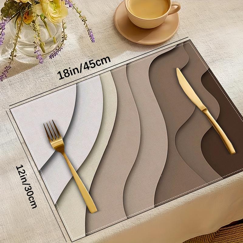 Modern Abstract Wave Placemats Set of 2 Beige Brown Table Mats Washable Kitchen Dining Decor Linen Coaster