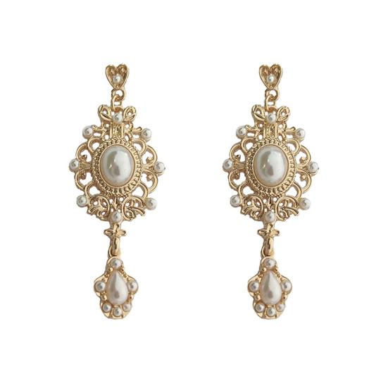 1 par dinglende øredobber kongelig hoffdesign ferskvannsperle geometrisk mønster klassisk temperament kjole