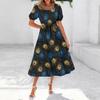 Women's Summer Short Sleeve Round Neck Waistband Bohemian Flowy Layered Maxi Dress With Pockets