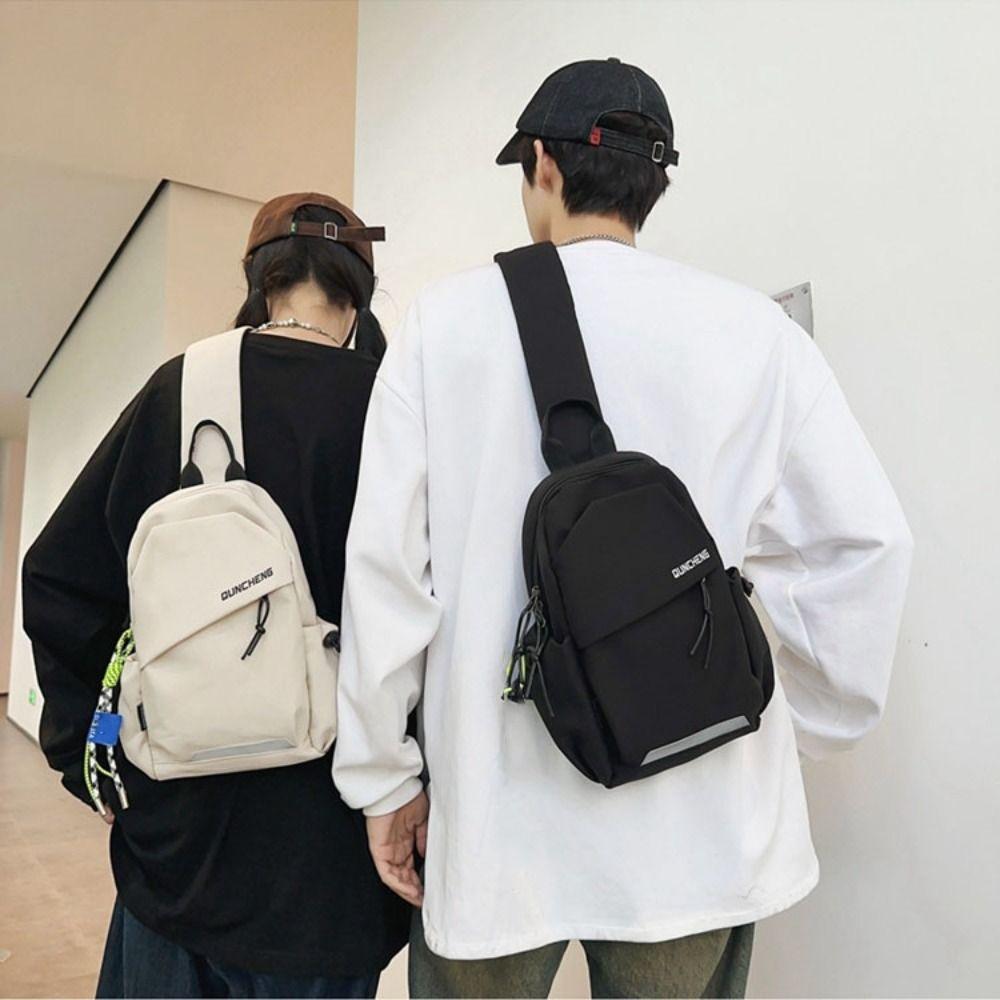 Large Capacity Shoulder Crossbody Bag Solid Color Sports Knapsack Cool Nylon Chest Bag  Outdoor